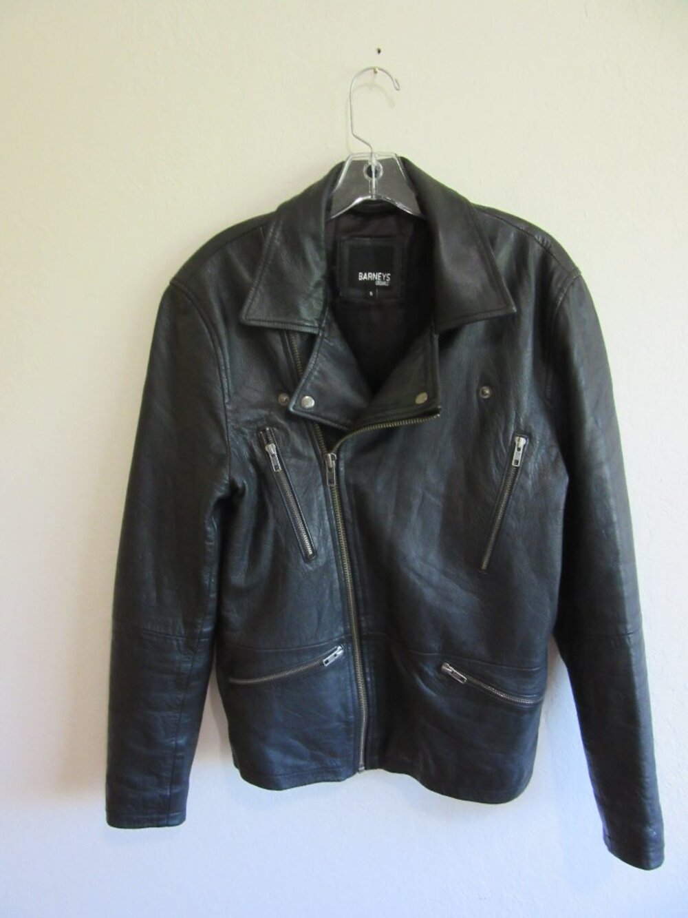 Barneys Black S Moto Biker Leather Jacket
